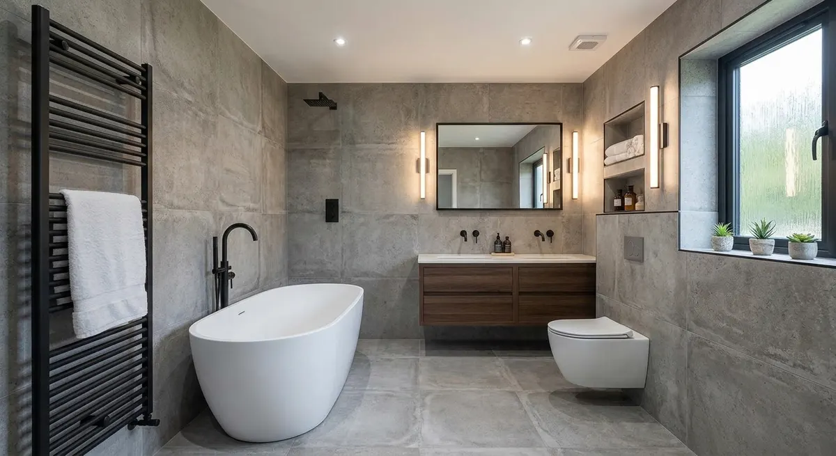 Fitted bathroom with freestanding bath